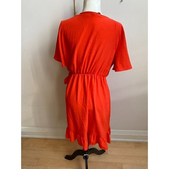 VERO Moda Red "Lee" Faux Wrap Dress Ruffle Trim - Picture 4 of 8